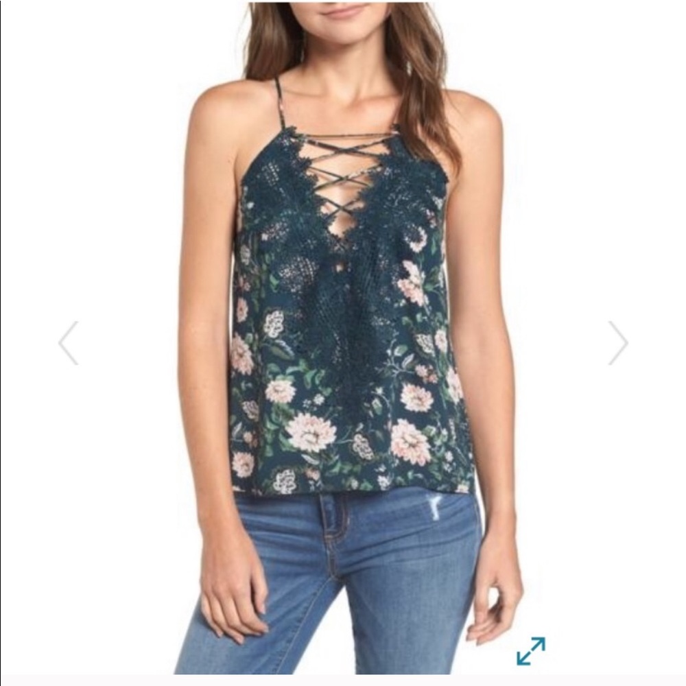 WAYF poise floral strappy camisole teal